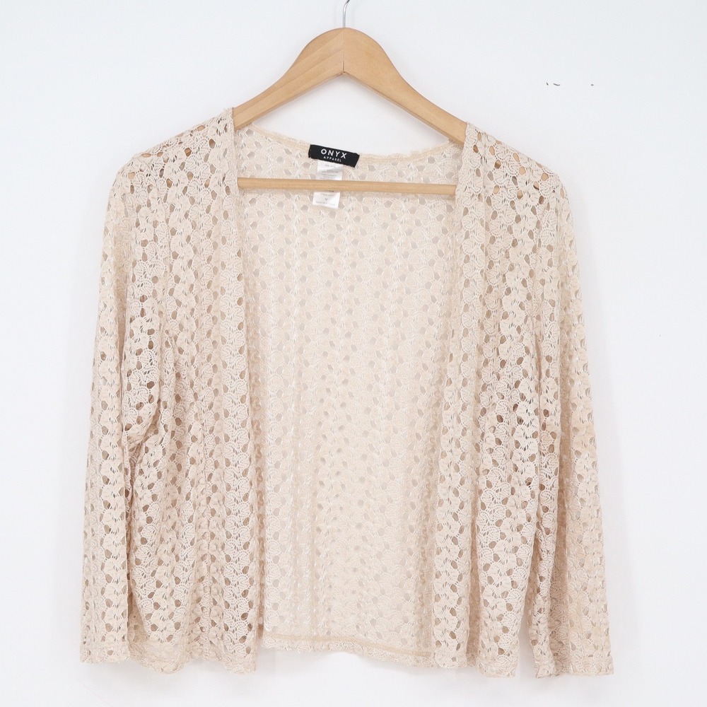 Onyx Apparel Cardigan Womens M Beige Lace Open Front Shrug Excellent